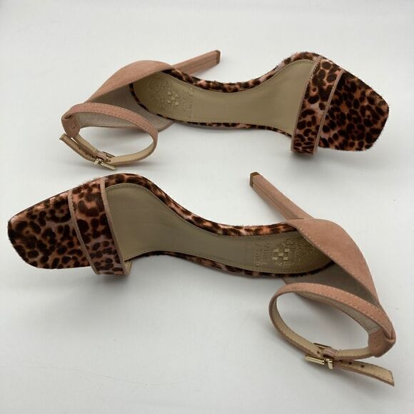 Vince Camuto Lauralie Real Cow Hair Fur Sandals Leopard Print SZ 37,5/7 Like New - Picture 7 of 12